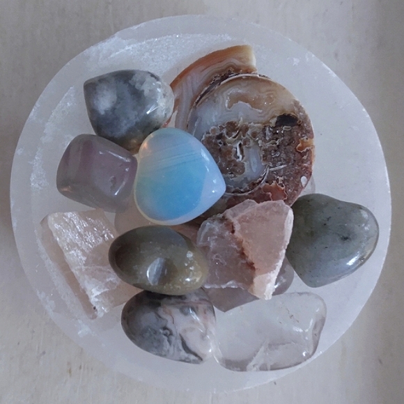 ☯️ Ammonite Shell BowL ✨CrAZy AGaTe MiNi PuFF Heart ✨Selenite ChiP CRYSTAL BoWL - Picture 4 of 10